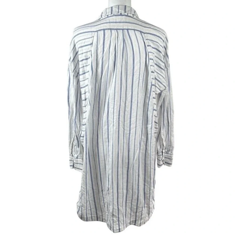 Free People Shirt Dress Stripes 100% Cotton Coastal Boho White Sz S